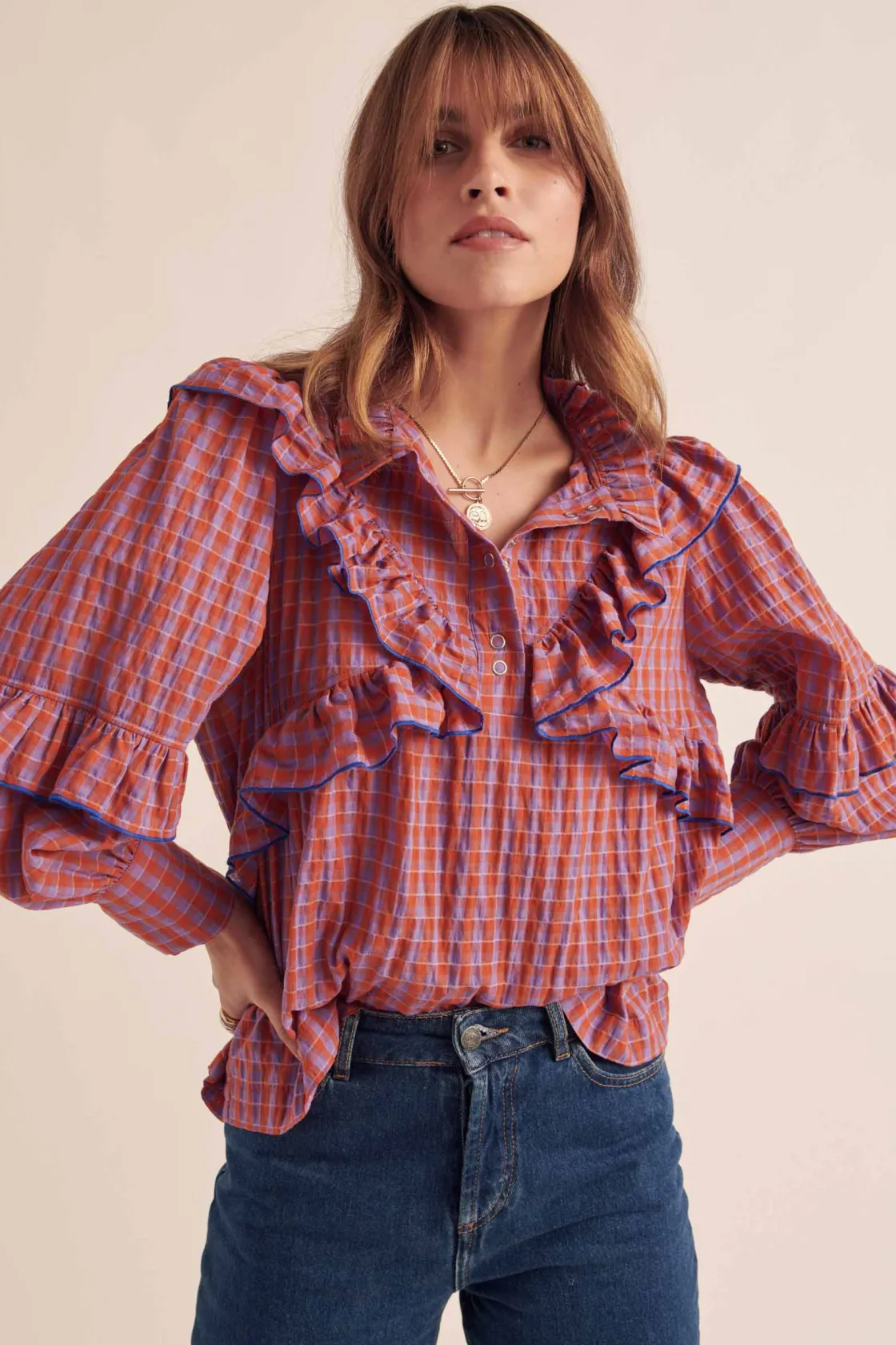 Chemises Et Blouses-Balzac Paris Blouse Amelia Vichy orange et violet