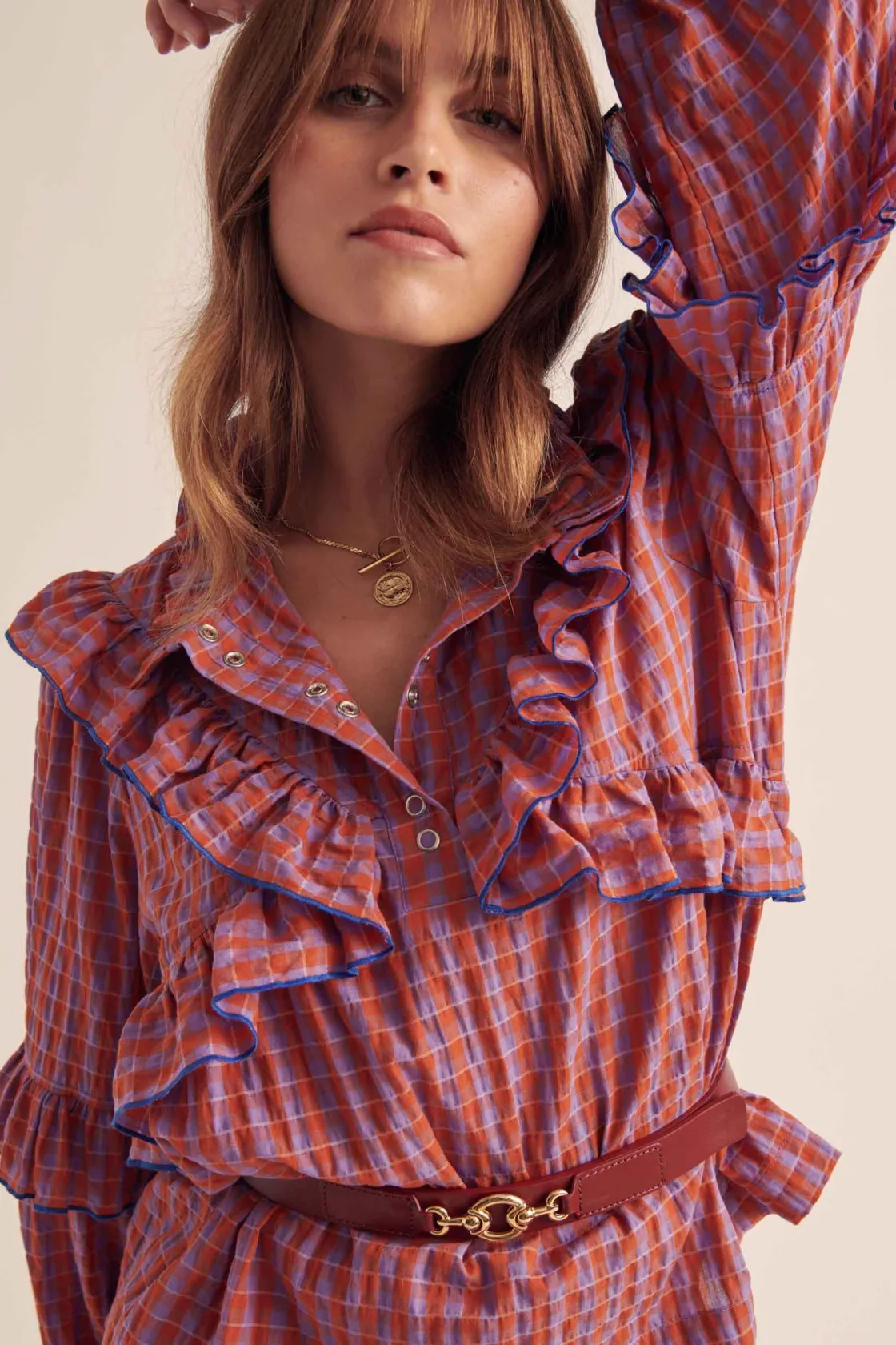 Chemises Et Blouses-Balzac Paris Blouse Amelia Vichy orange et violet