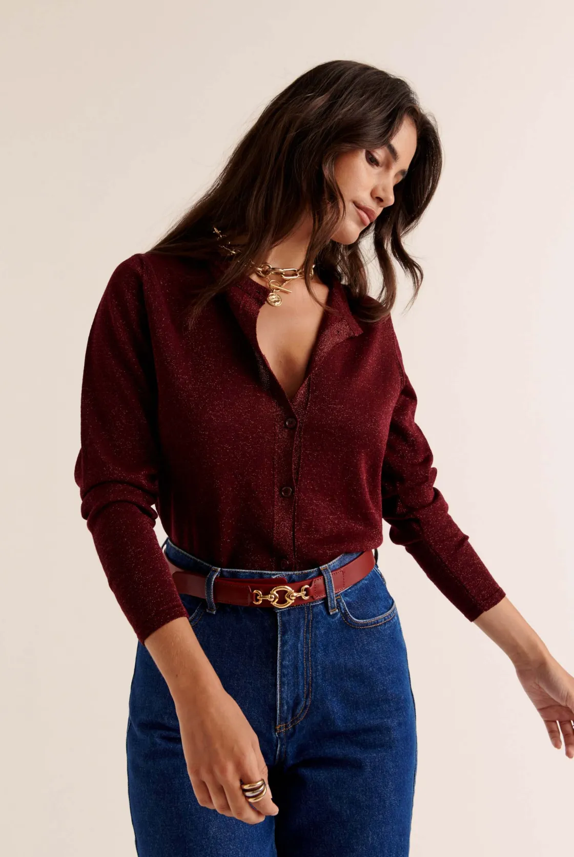 Pulls Et Cardigans-Balzac Paris Cardigan Mandy Bordeaux irisé