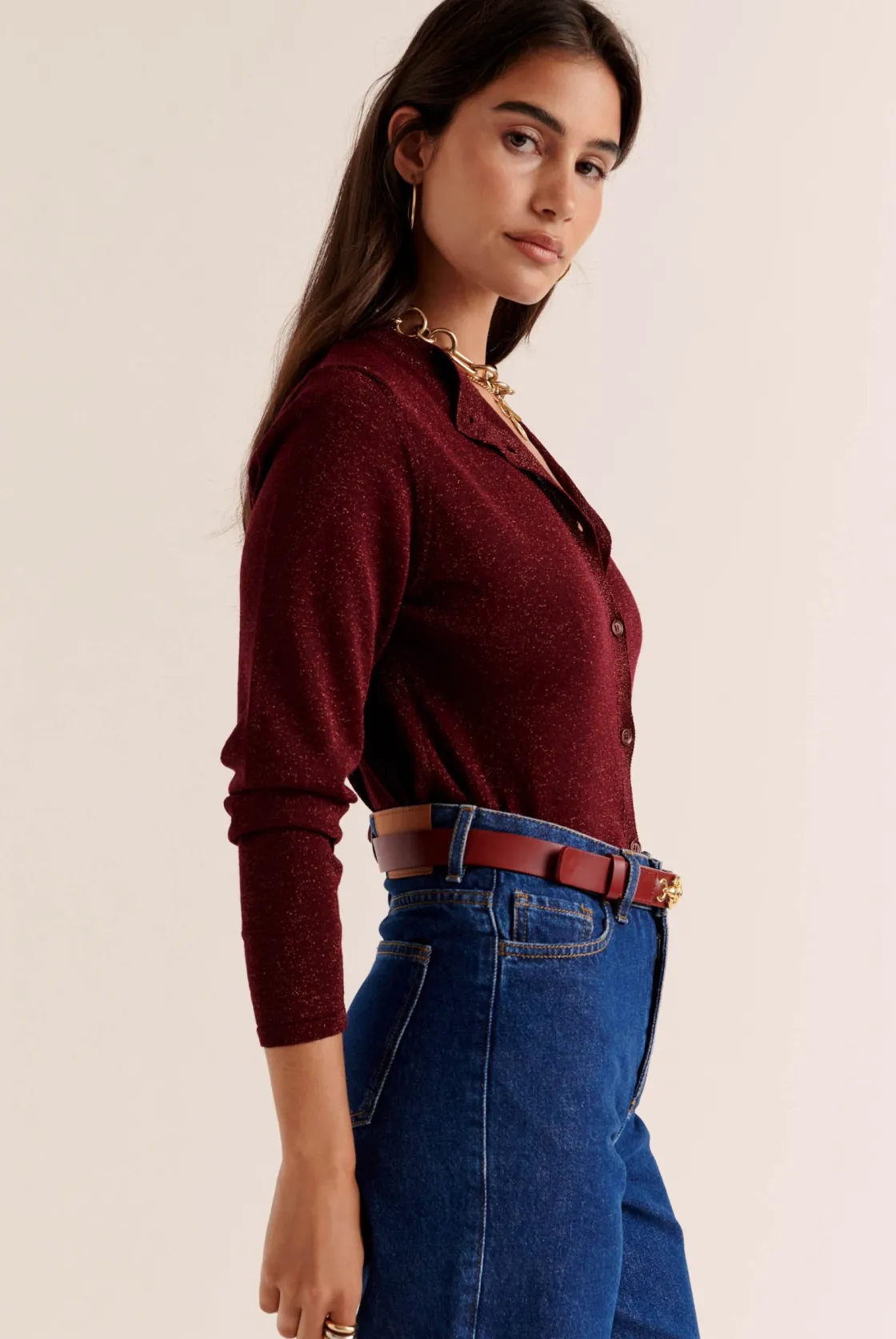 Pulls Et Cardigans-Balzac Paris Cardigan Mandy Bordeaux irisé