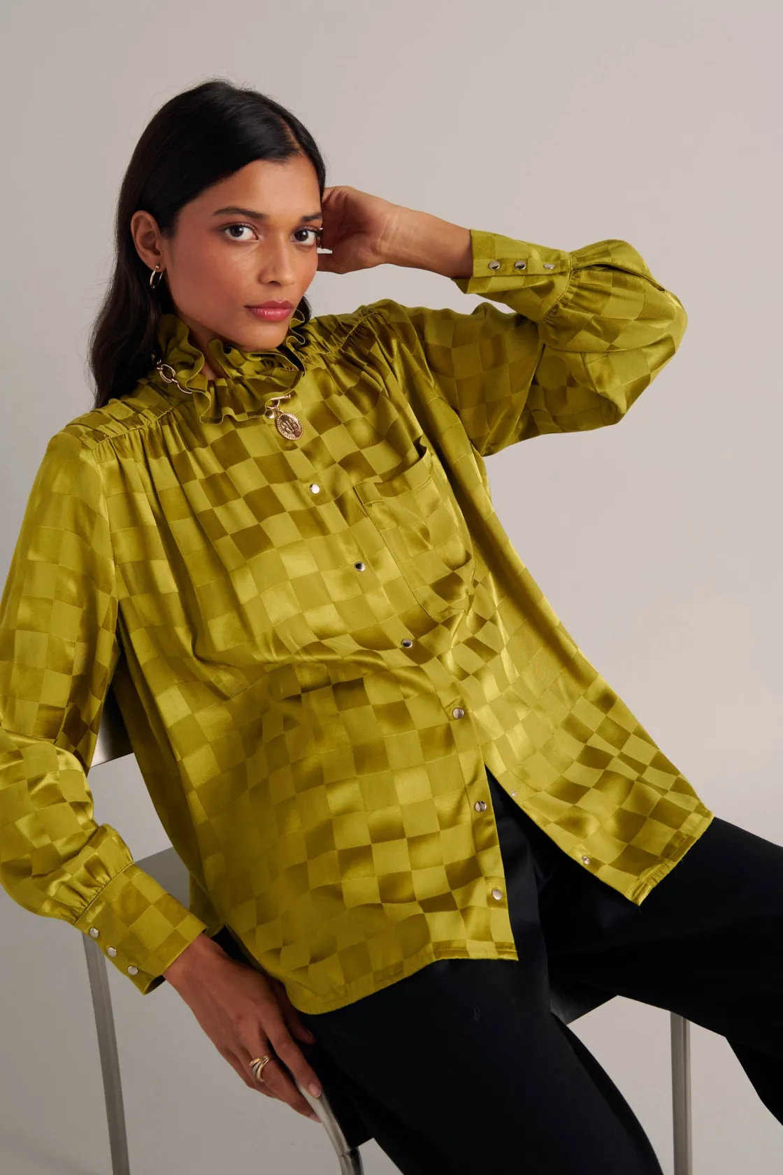 Chemises Et Blouses-Balzac Paris Chemise Léonor Damier vert olive