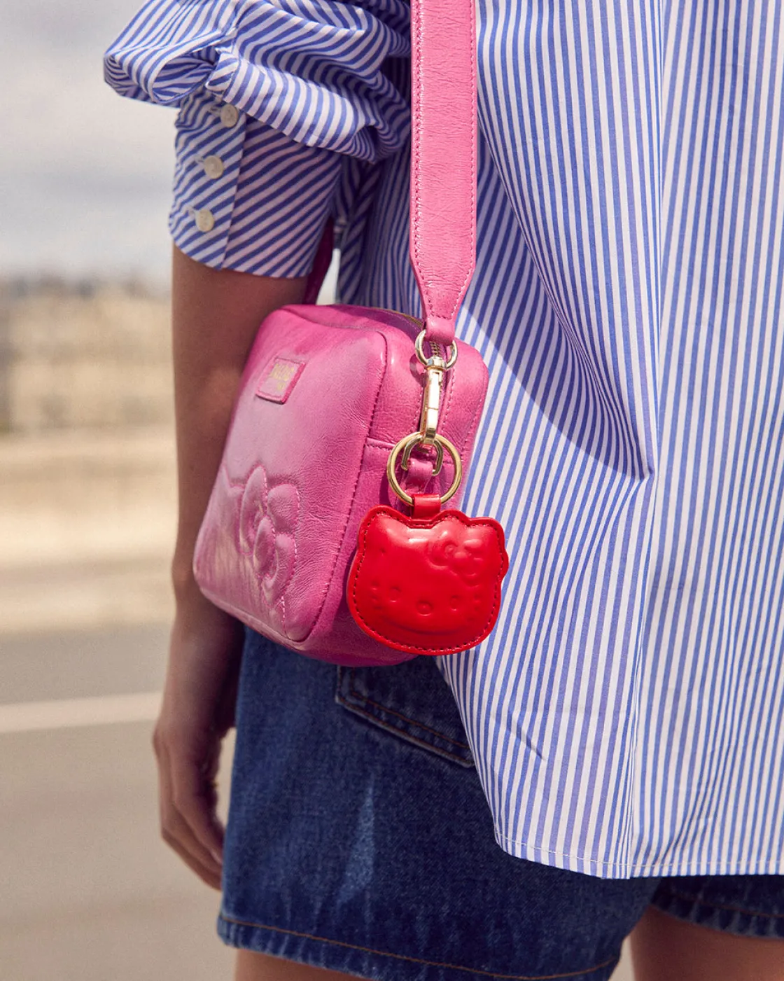 Petite Maroquinerie-Balzac Paris Porte-clés Pearl froissé Rouge et rayure