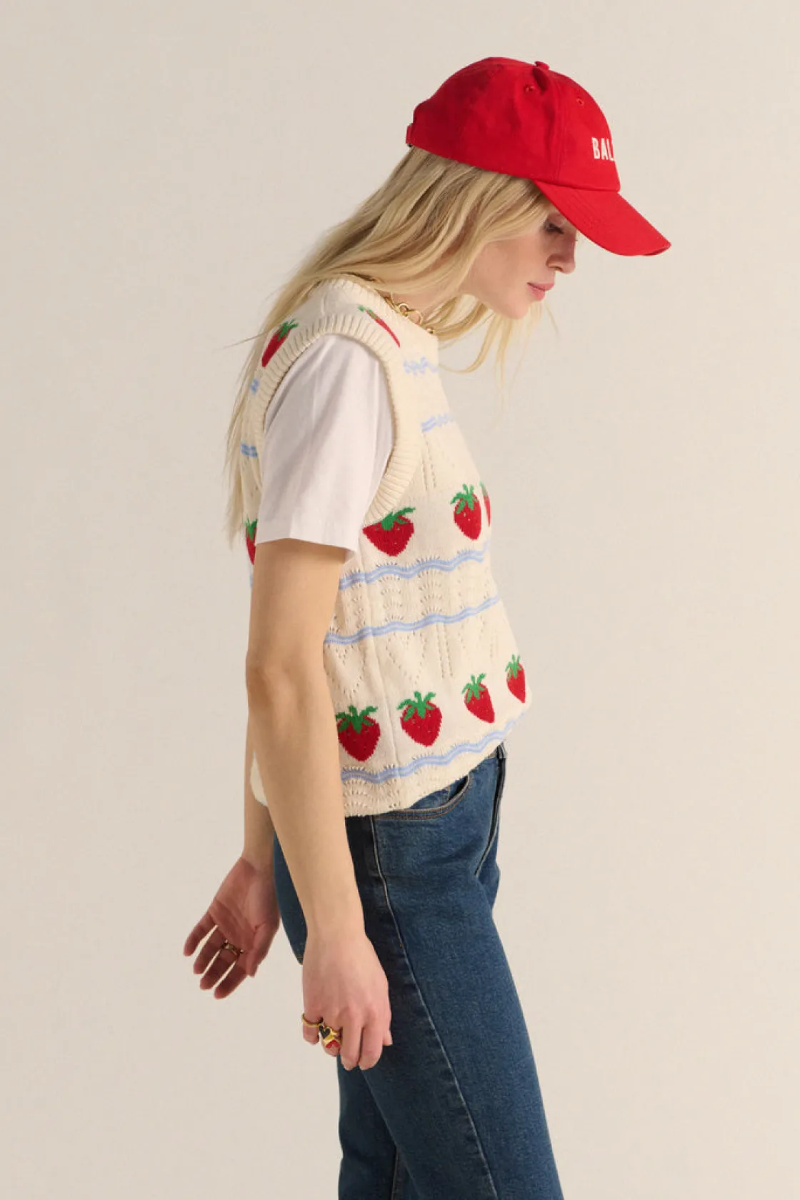 Pulls Et Cardigans-Balzac Paris Pull Priska écru et fraises rouges Écru et fraises rouges